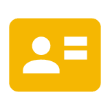 Yellow identification card icon with a silhouette and horizontal lines.