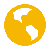 Yellow icon of Earth showing North and South America on a transparent background.